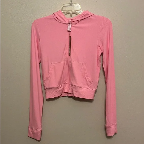 NWT Skims Soft lounge zip up hoodie ribbed new bubblegum pink - Picture 4 of 7